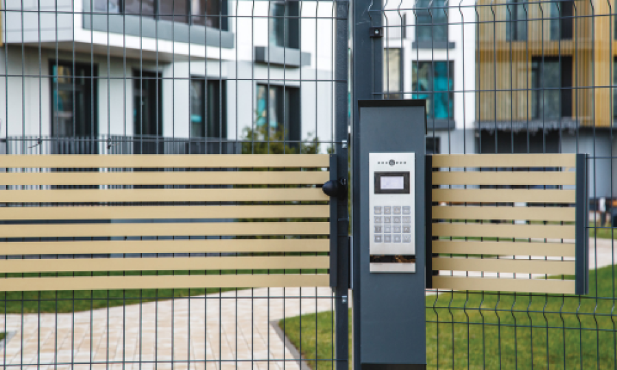 access control panel with a meshed fence
